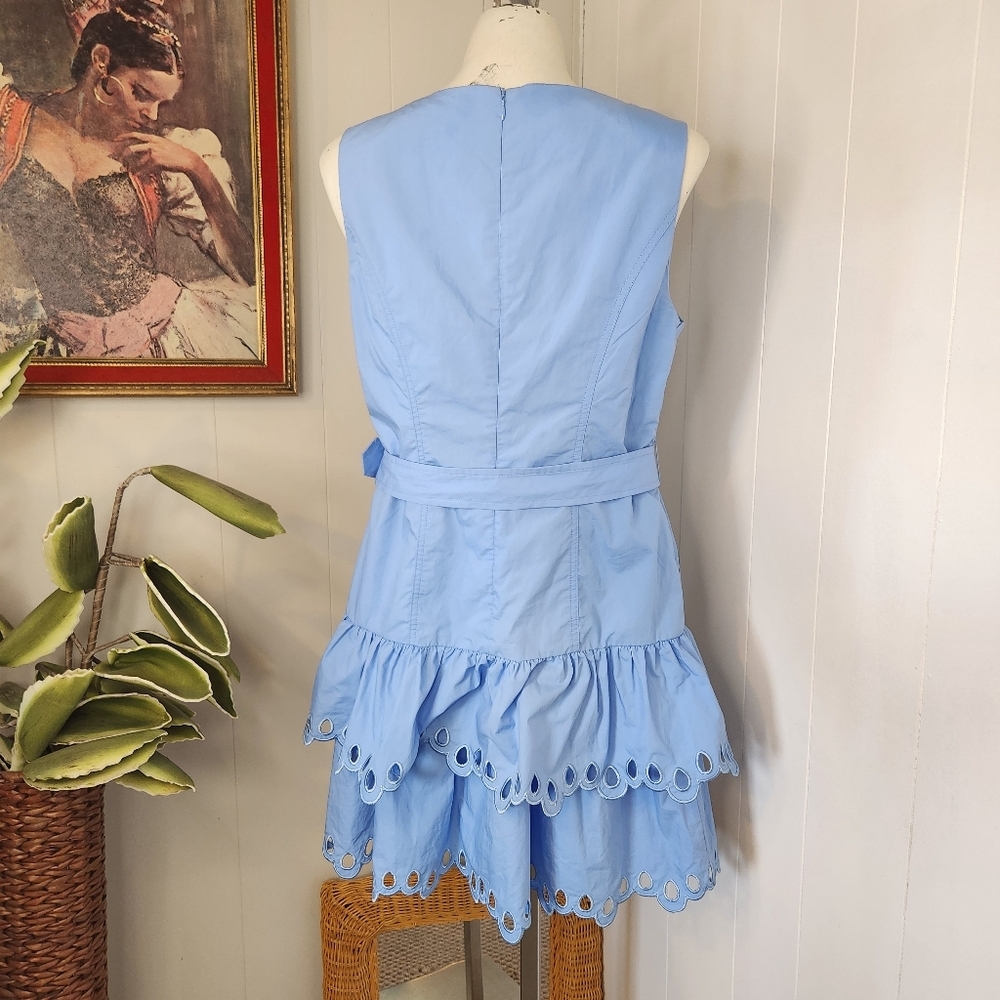 En Saison Crista Blue Eyelet Lace Ruffle Tiered Mini Dress Cotton Anthropologie - Picture 5 of 10